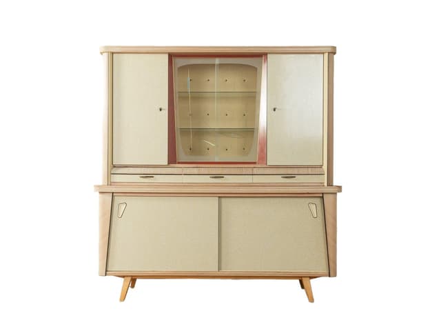 Kredens kuchenny, beżowy, jesion szkło, Niemcy, lata 50. - WYMIARY