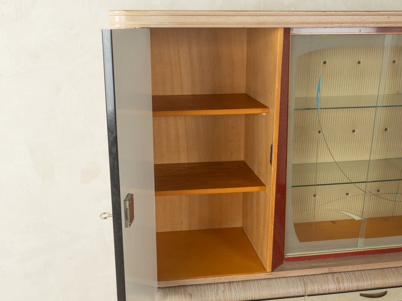 Kredens kuchenny, beżowy, jesion szkło, Niemcy, lata 50. - 279965