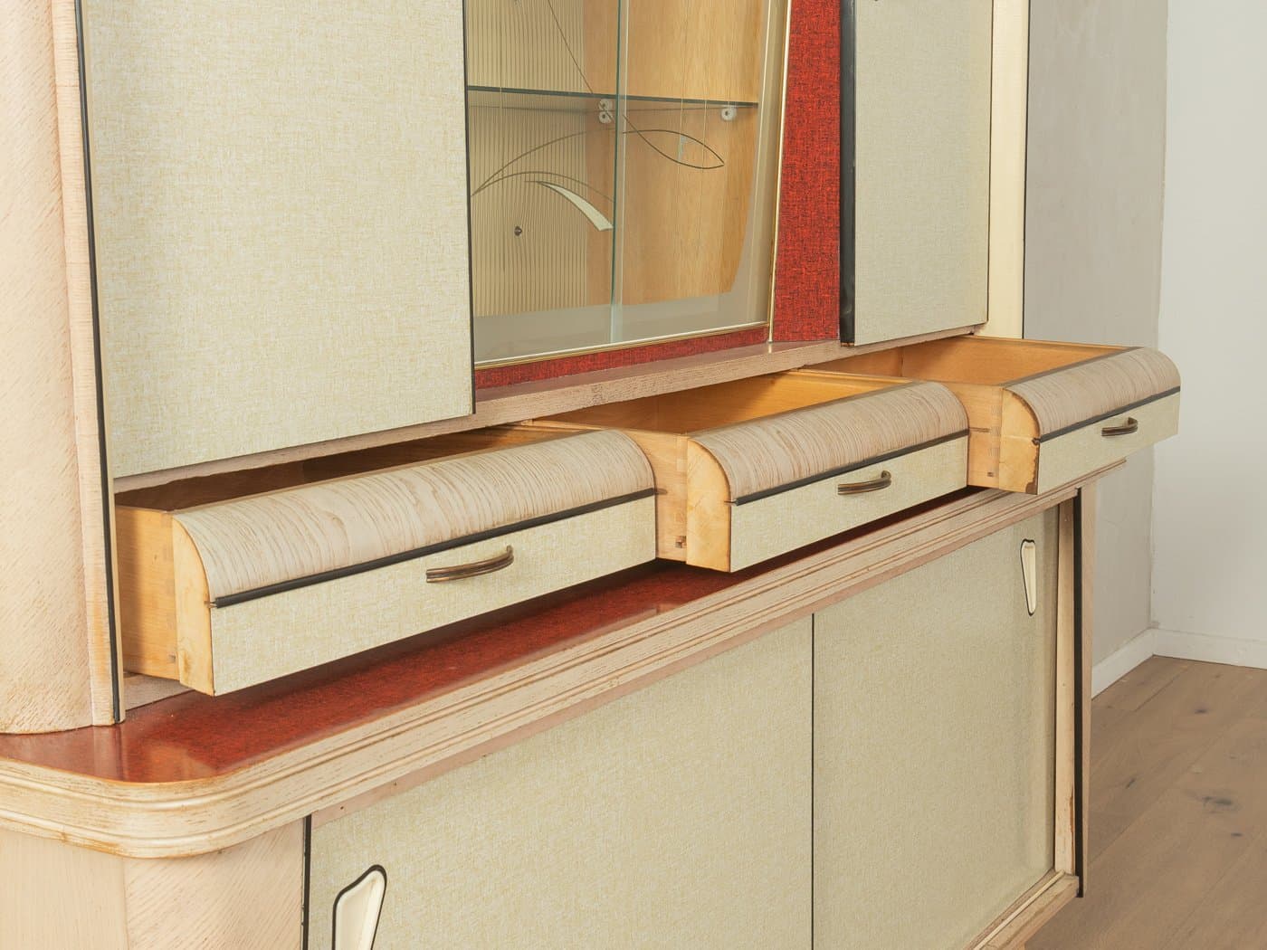 Kredens kuchenny, beżowy, jesion szkło, Niemcy, lata 50. - 279969