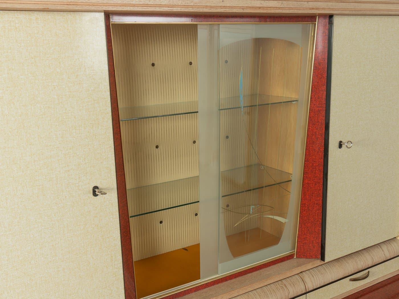 Kredens kuchenny, beżowy, jesion szkło, Niemcy, lata 50. - 279970