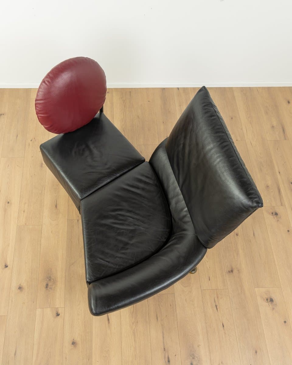 Sofa Topkapi, skóra czarna, proj. F. Binfaré, Cassina, Włochy, lata 80. - 279958