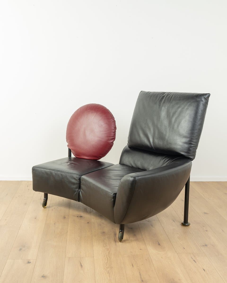 Sofa Topkapi, skóra czarna, proj. F. Binfaré, Cassina, Włochy, lata 80. - 279952