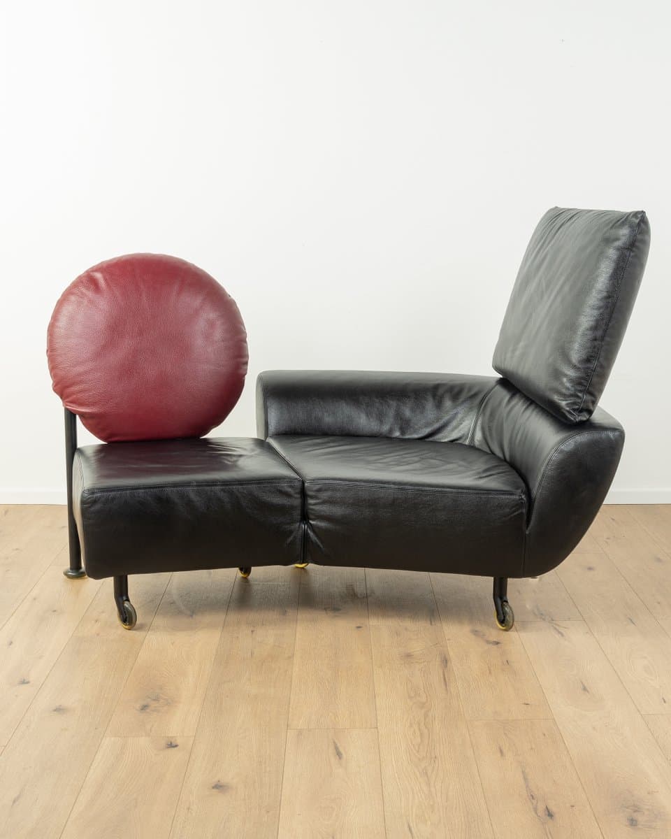 Sofa Topkapi, skóra czarna, proj. F. Binfaré, Cassina, Włochy, lata 80. - 279955