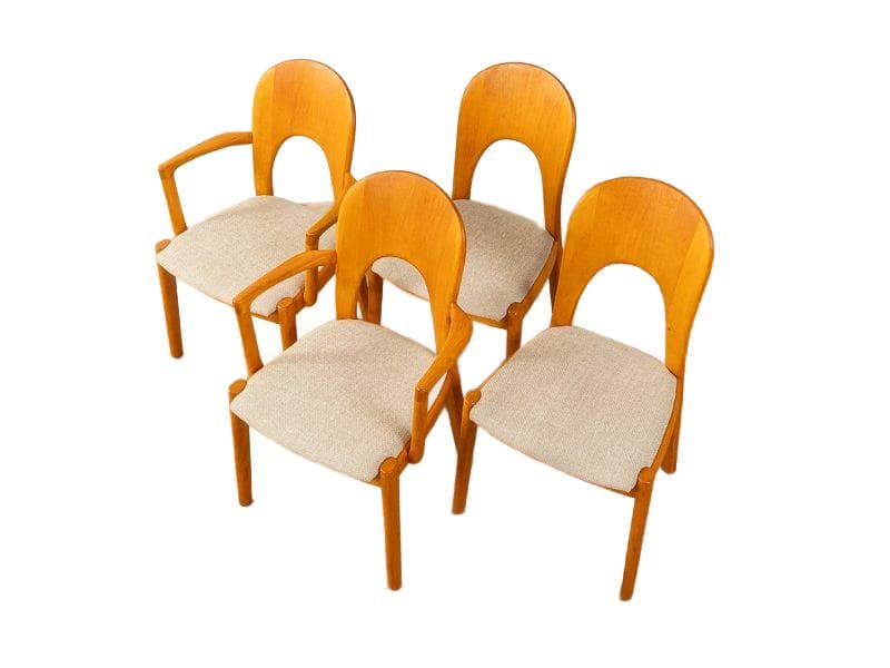Zestaw czterech krzeseł Morten, beżowa tkanina, buk, proj. N. Koefoed, Dania, lata 60.