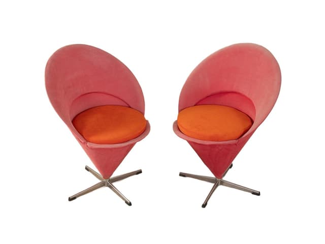 Para krzeseł Cone Chair, różowy, tkanina, stal nierdzewna, proj. V. Panton, Niemcy, lata 50. - WYMIARY