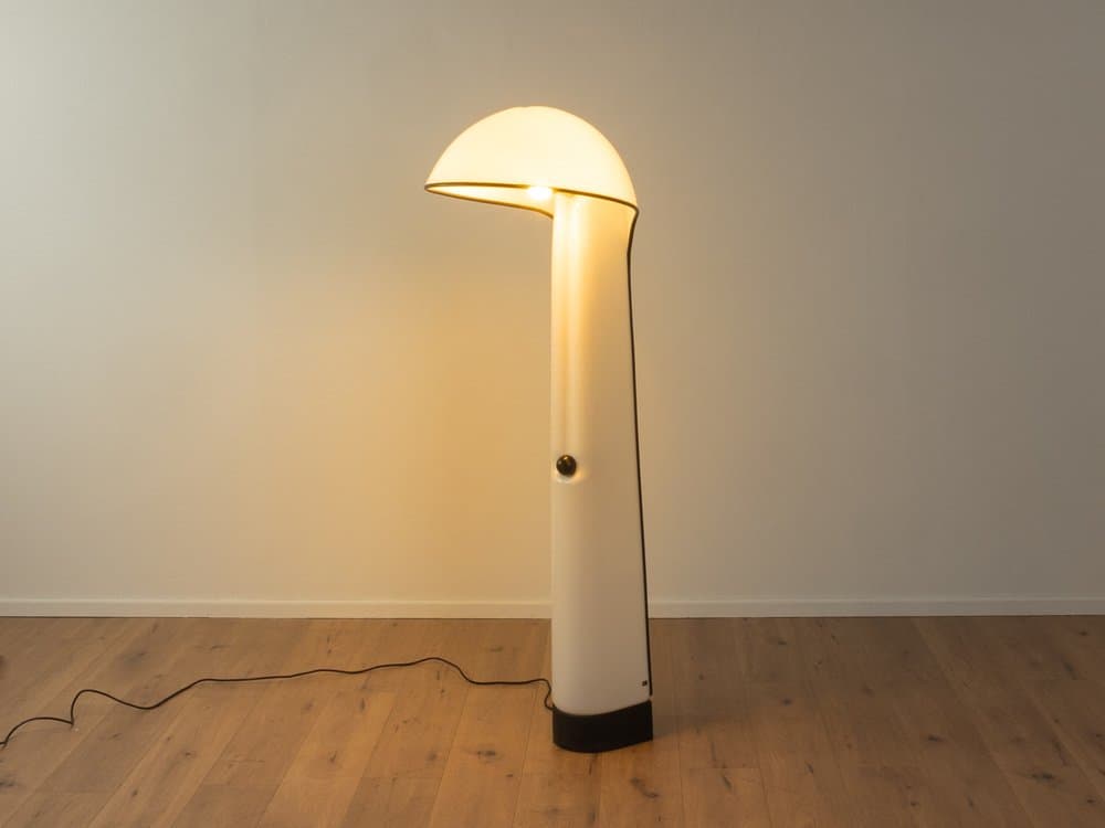 Floor Lamp Alba, white acrylic, black metal, Guzzini, Italy, 1970s. - 279648