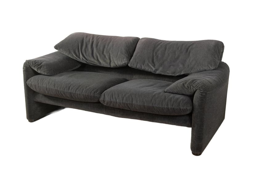 Sofa 675 Maralunga, sztruks grafitowy, proj. V. Magistretti, Cassina, Włochy, lata 70.