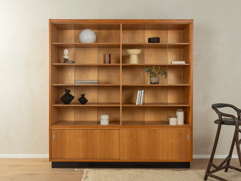 Witryna ekspozycyjna, brązowy, dąb, szkło, Niemcy, lata 50. - 279584