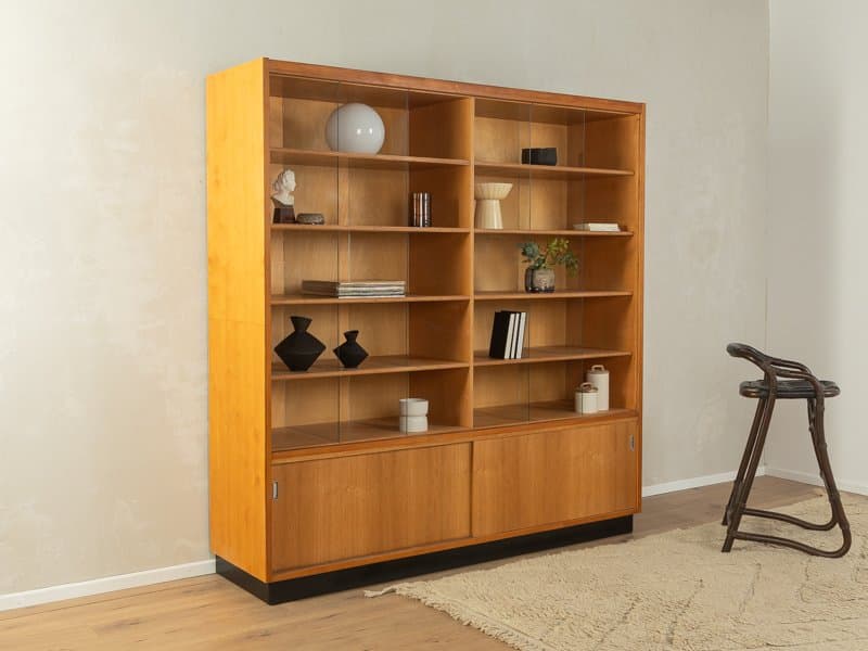 Witryna ekspozycyjna, brązowy, dąb, szkło, Niemcy, lata 50. - 279586