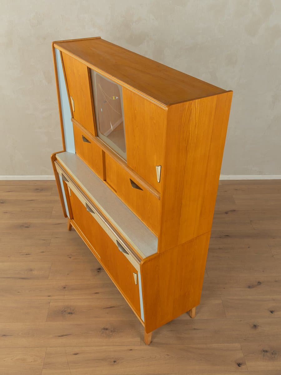 Kredens kuchenny, niebieski, jesion brązowy, szkło, Niemcy, lata 60. - 279545