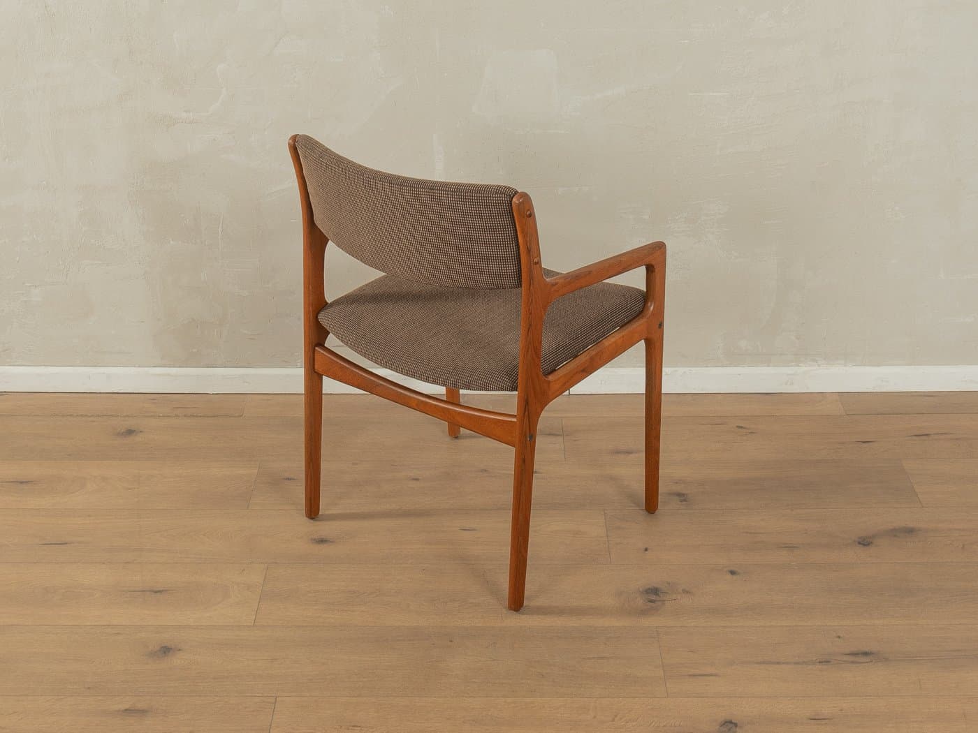 Zestaw czterech krzeseł jadalnianych, teak brązowy, tkanina brązowa, Dania, lata 60. - 279528