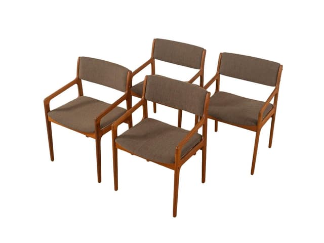 Zestaw czterech krzeseł jadalnianych, teak brązowy, tkanina brązowa, Dania, lata 60. - WYMIARY