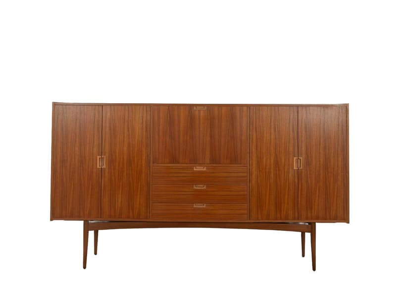 Kredens wysoki z biurkiem, teak brązowy, orzech brązowy, Niemcy, lata 60.