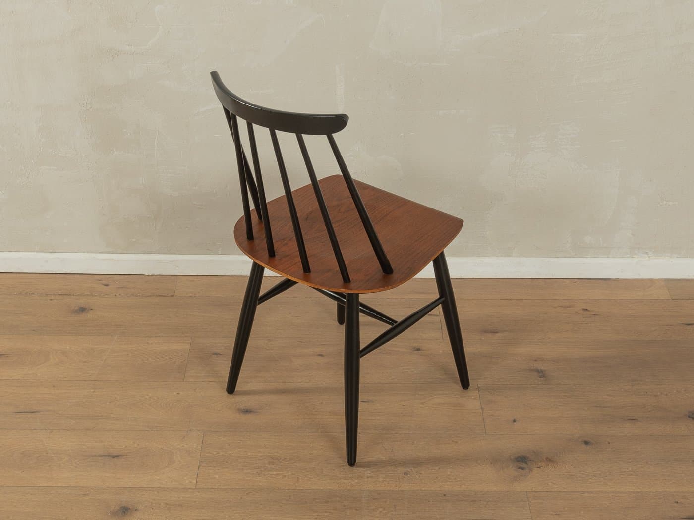 Zestaw czterech krzeseł Rung, jesion czarny, teak brązowy, proj. I. Tapiovaara, Asko, Finlandia, lata 60. - 279488