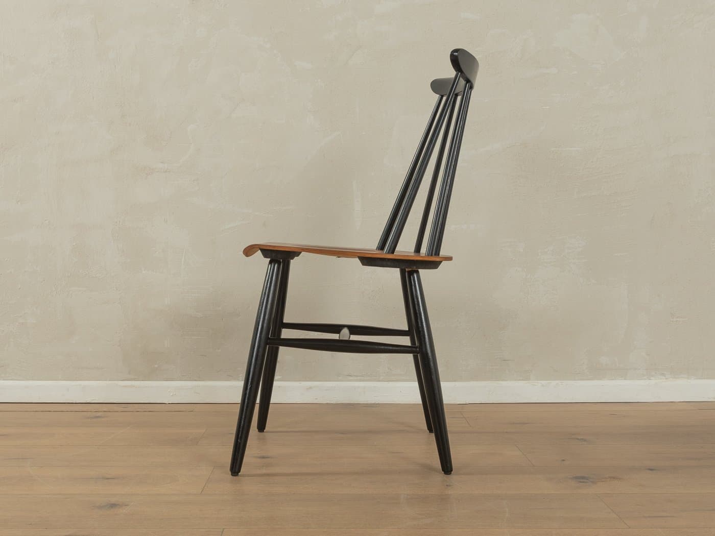 Zestaw czterech krzeseł Rung, jesion czarny, teak brązowy, proj. I. Tapiovaara, Asko, Finlandia, lata 60. - 279486