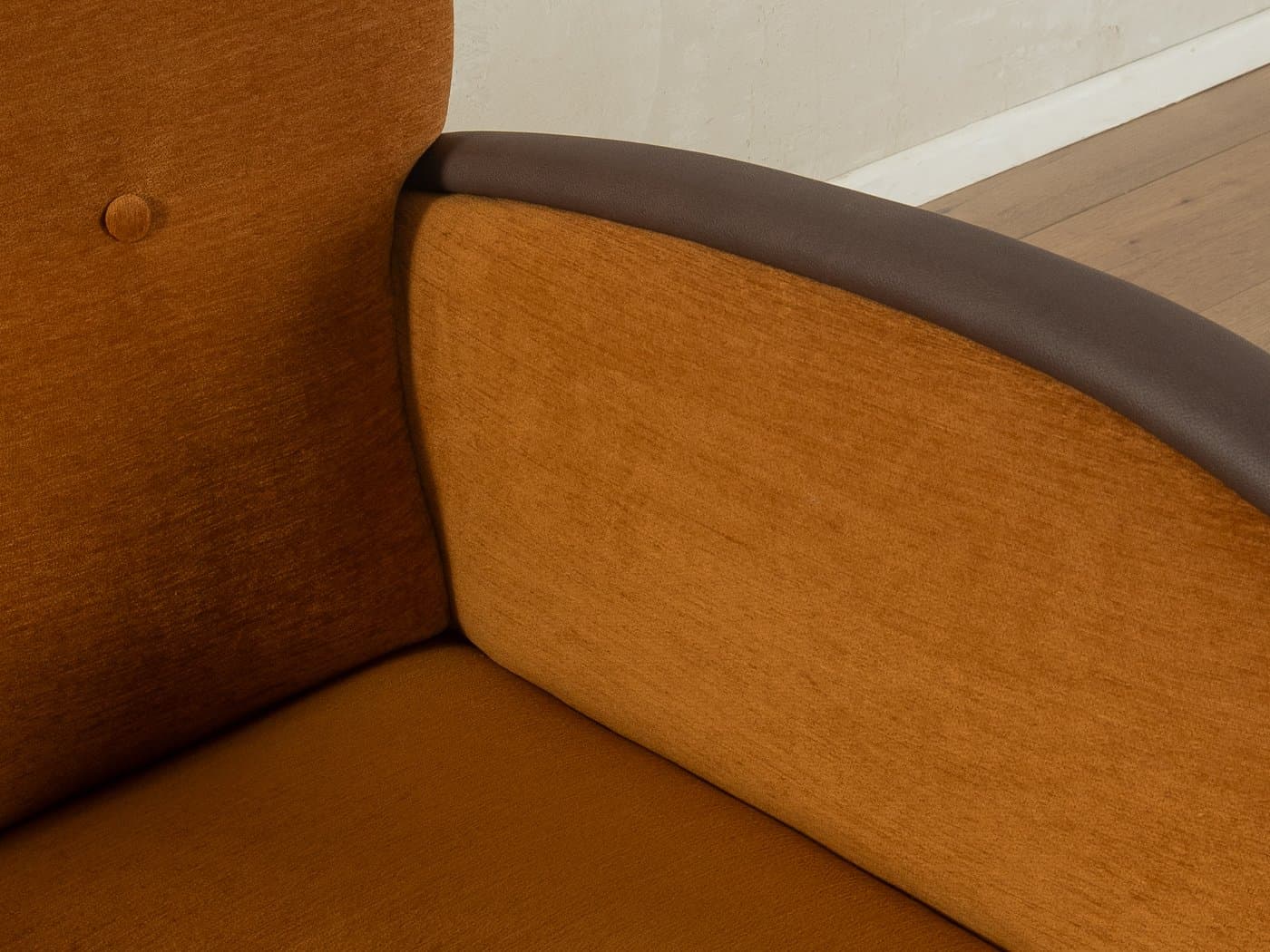 Fotel lounge Art Deco, wełna brązowa, skóra ekologiczna ciemnobrązowa, drewno brązowe, Niemcy, lata 30. - 279468