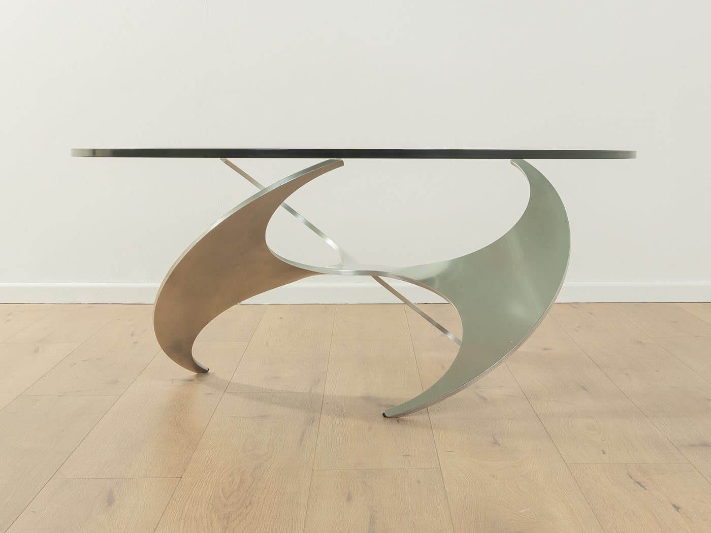 Coffee table Propeller, transparent glass, silver aluminum, by K. Hesterberg, Ronald Schmitt, Germany, 1960s. - 279424