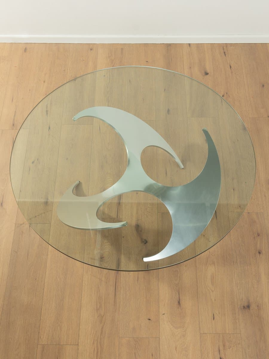 Coffee table Propeller, transparent glass, silver aluminum, by K. Hesterberg, Ronald Schmitt, Germany, 1960s. - 279422