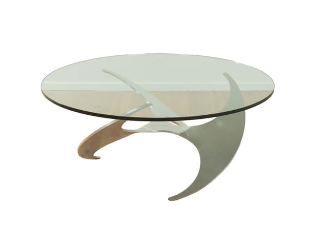 Coffee table Propeller, transparent glass, silver aluminum, by K. Hesterberg, Ronald Schmitt, Germany, 1960s. - DIMENSION