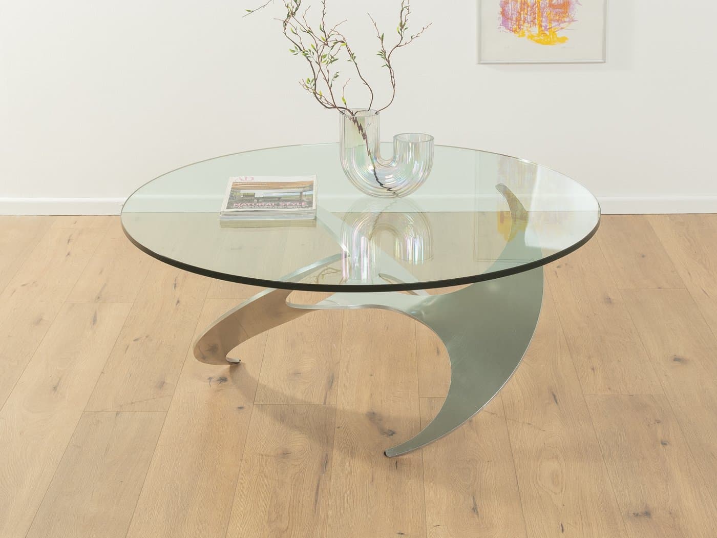 Coffee table Propeller, transparent glass, silver aluminum, by K. Hesterberg, Ronald Schmitt, Germany, 1960s. - 279421