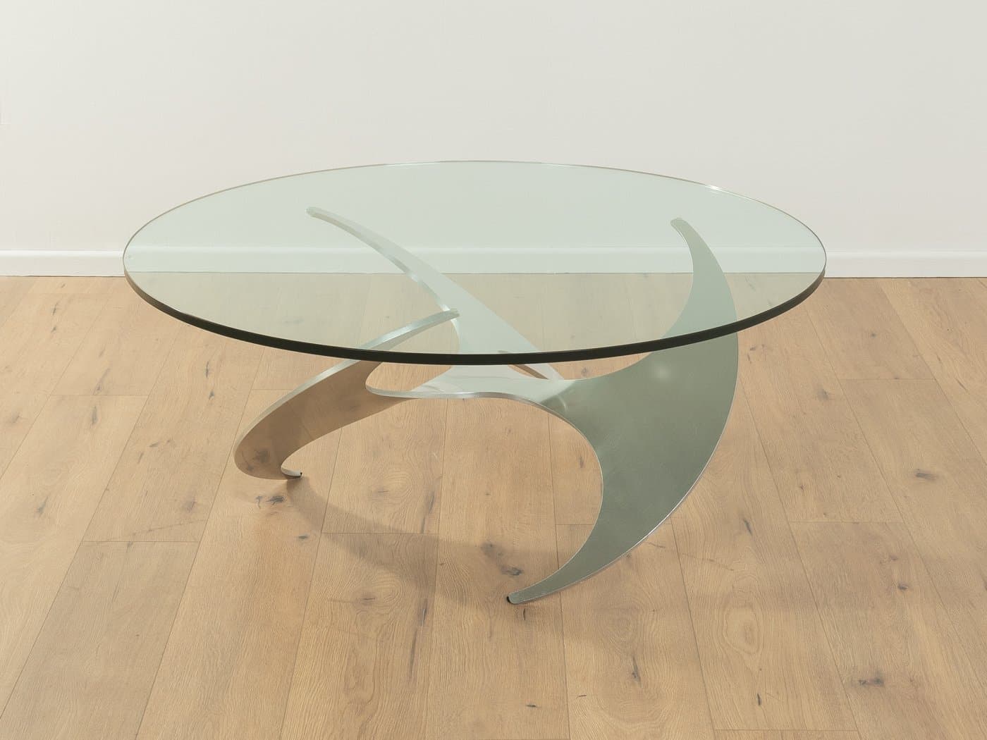 Coffee table Propeller, transparent glass, silver aluminum, by K. Hesterberg, Ronald Schmitt, Germany, 1960s. - 279425