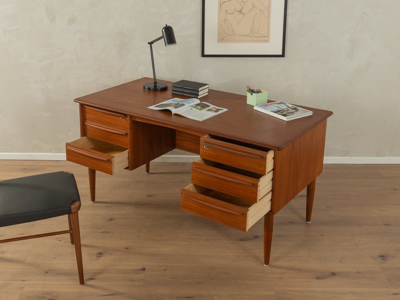 Freestanding desk, brown teak, by S. A. Madsen, Denmark, 1960s. - 279396