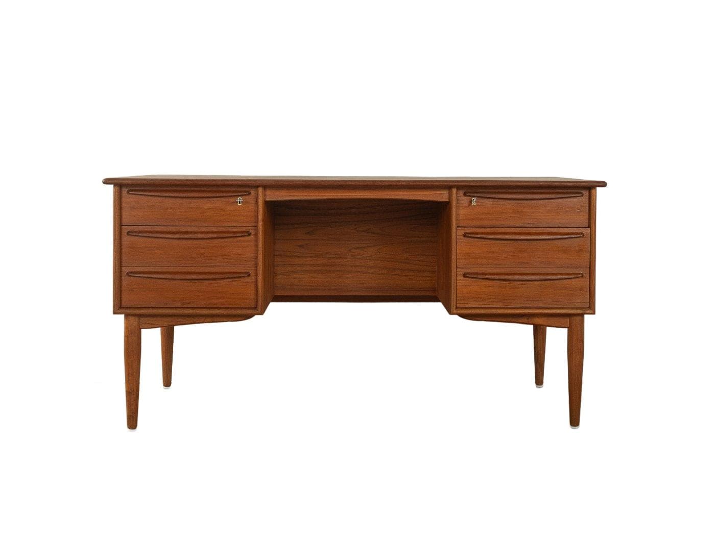 Freestanding desk, brown teak, by S. A. Madsen, Denmark, 1960s.