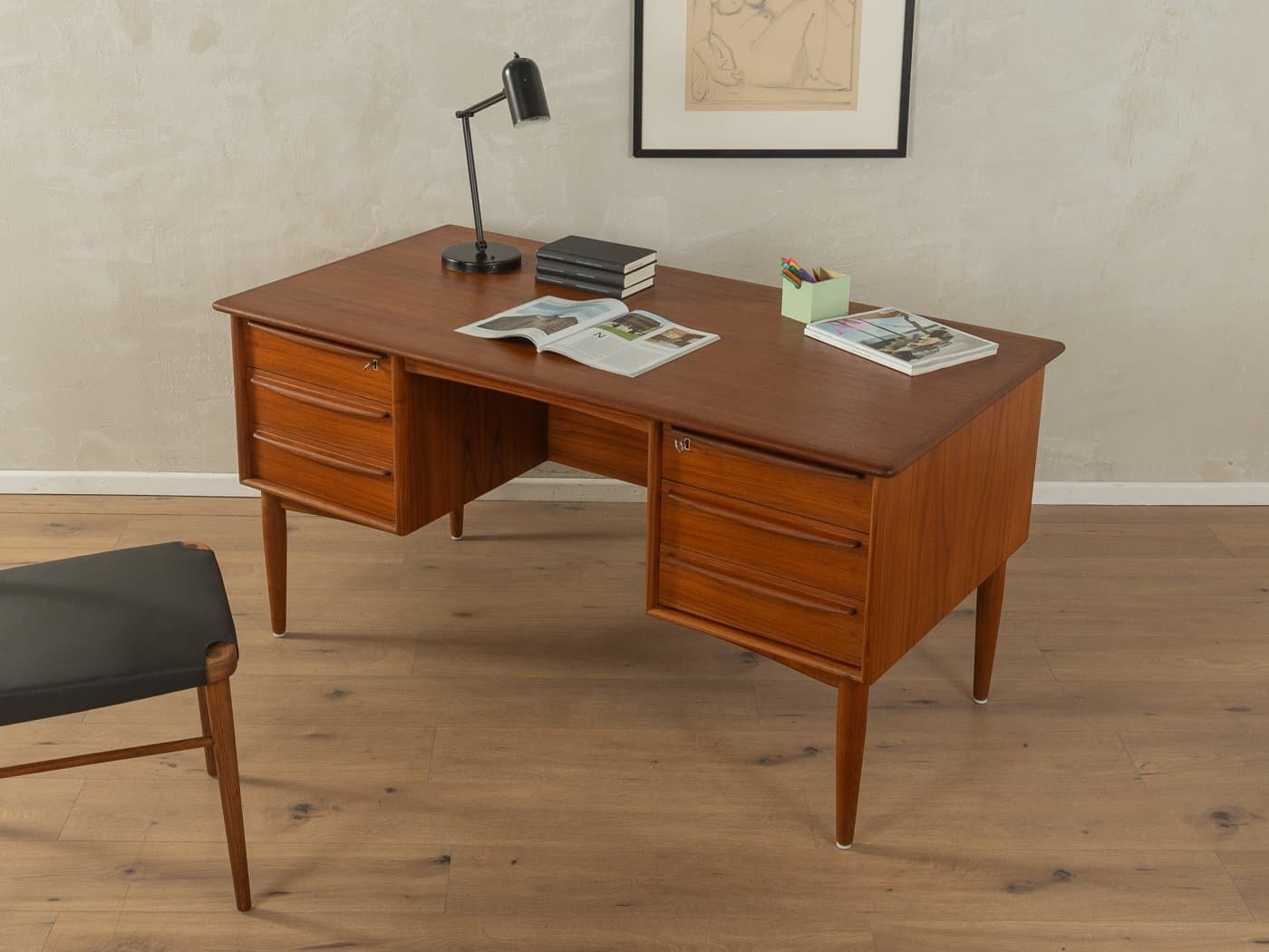 Freestanding desk, brown teak, by S. A. Madsen, Denmark, 1960s. - 279397