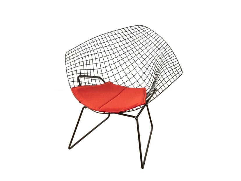 Fotel Diamond Chair HB_10, metal czarny, filc czerwony, proj. H. Bertoia, Knoll, Niemcy, lata 40.