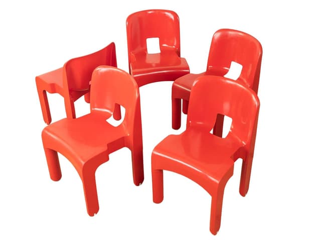 Zestaw pięciu krzeseł Model 4867, czerwony, proj. J. Colombo, Kartell, Włochy, lata 70. - WYMIARY