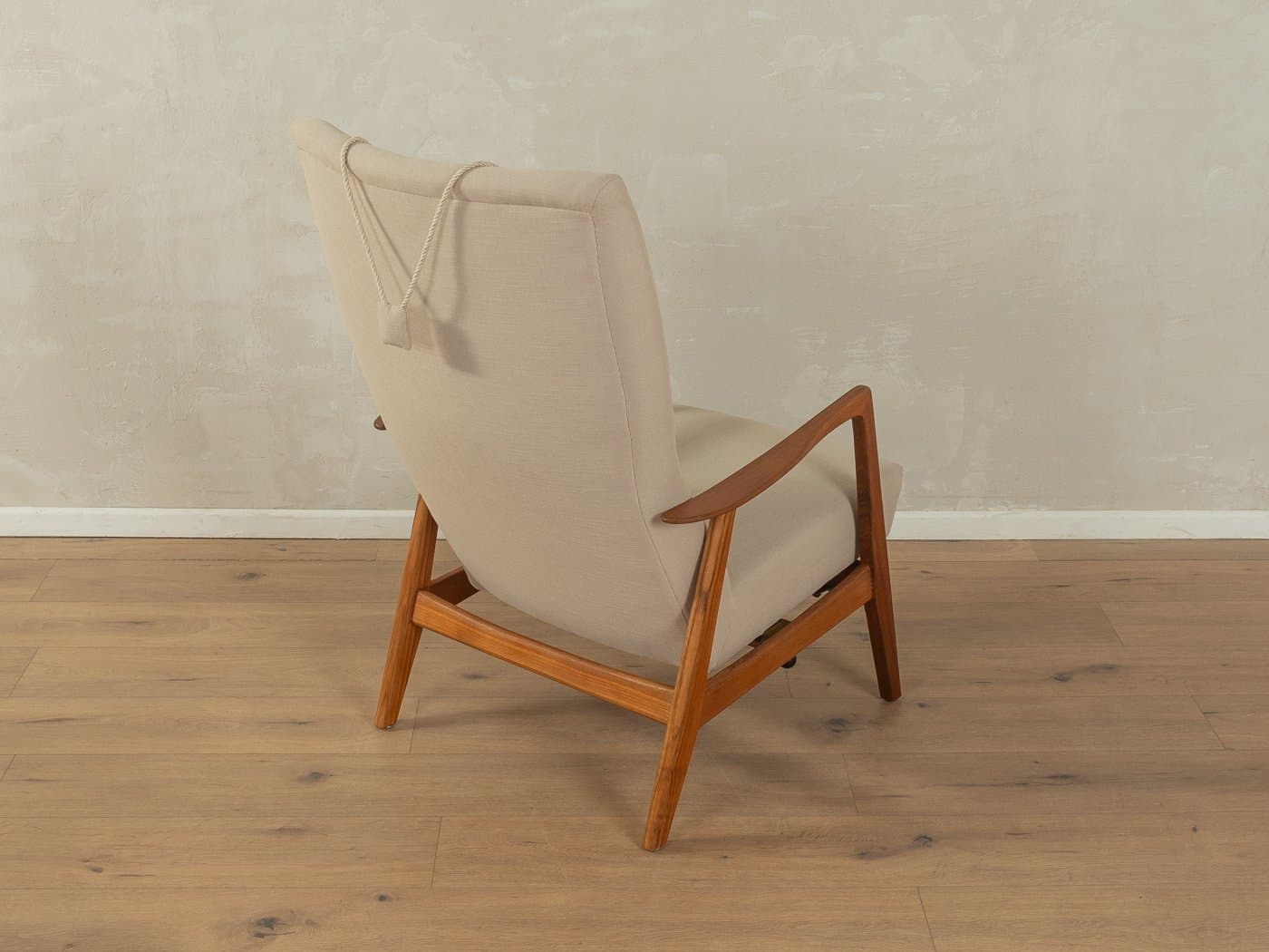 Zestaw fotel i podnóżek Rock Siesta, beżowy, teak, Norwegia, lata 50. - 279348