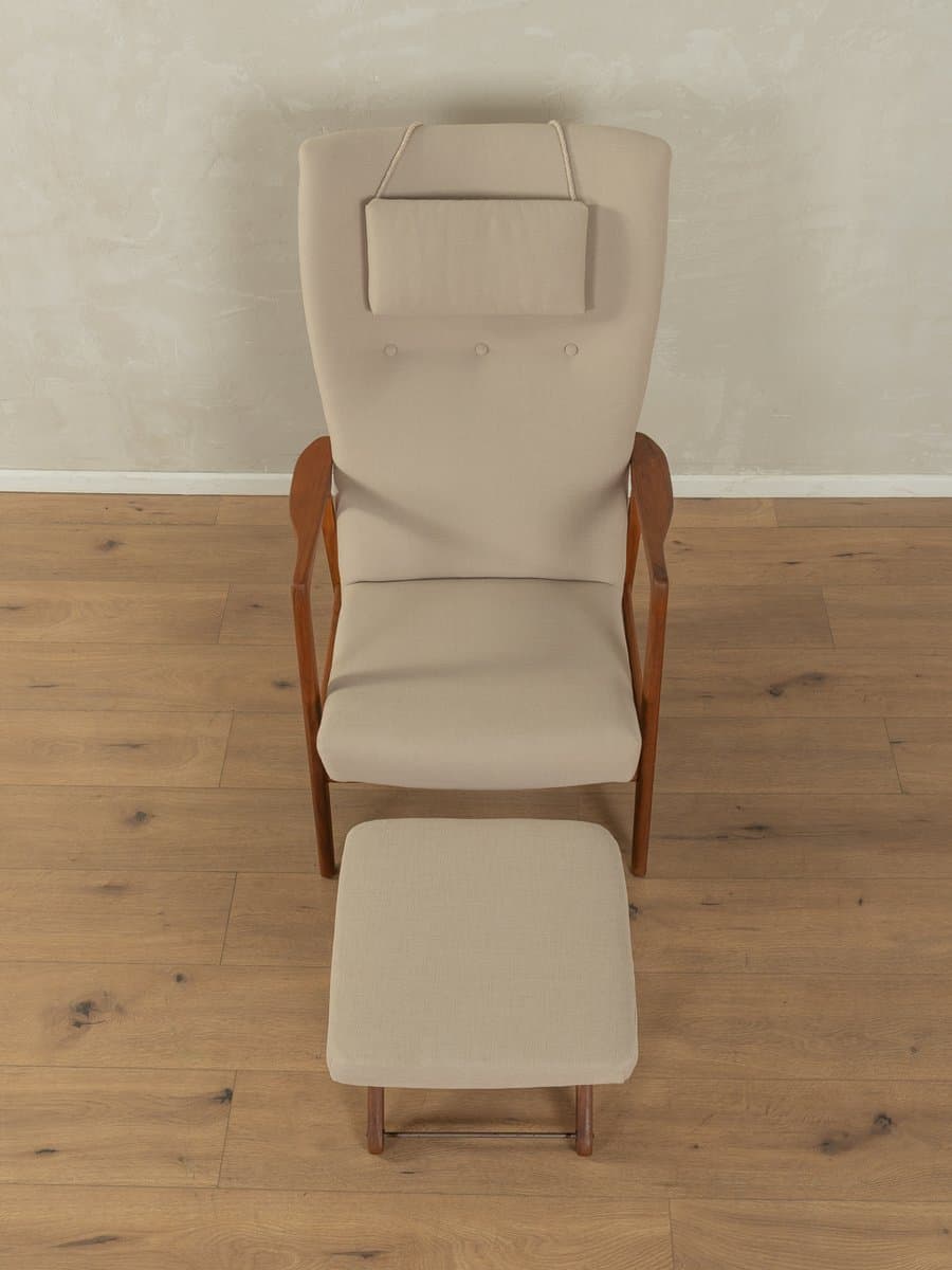 Zestaw fotel i podnóżek Rock Siesta, beżowy, teak, Norwegia, lata 50. - 279349