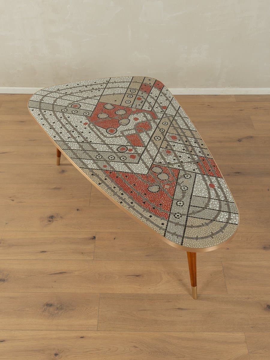 Stolik kawowy mozaika, buk brązowy, mosiądz złoty, Niemcy, lata 60. - 279339