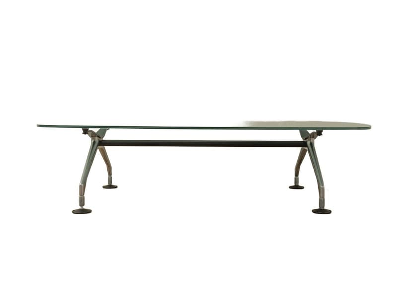 Stolik kawowy, aluminium srebrny, szkło matowe, proj. A. Citterio, Vitra, Niemcy