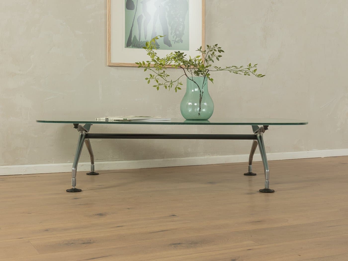 Stolik kawowy, aluminium srebrny, szkło matowe, proj. A. Citterio, Vitra, Niemcy - 279330