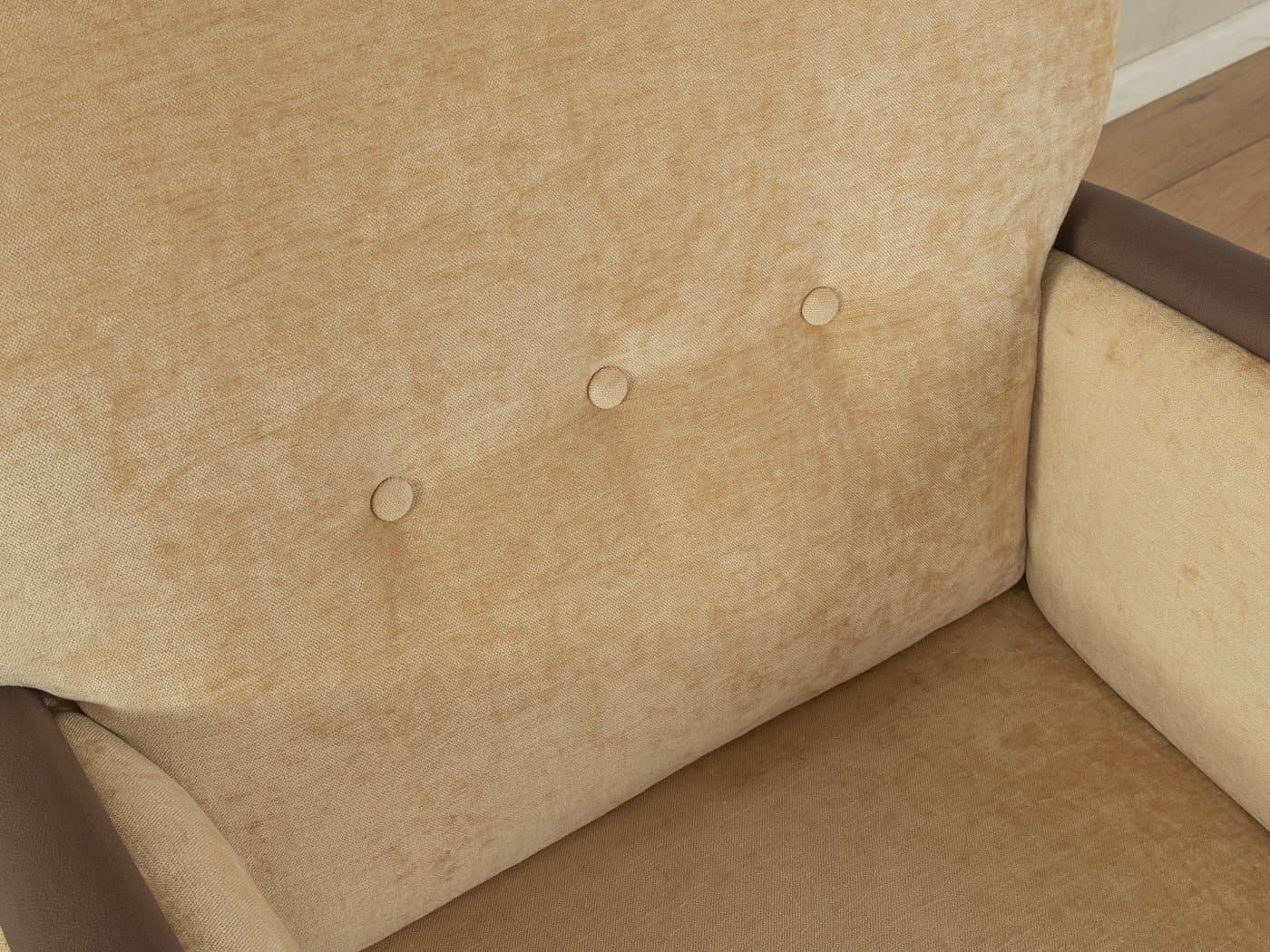 Fotel lounge Art Deco, bawełna beżowa, skóra ekologiczna brązowa, drewno brązowe, Niemcy, lata 30. - 279293