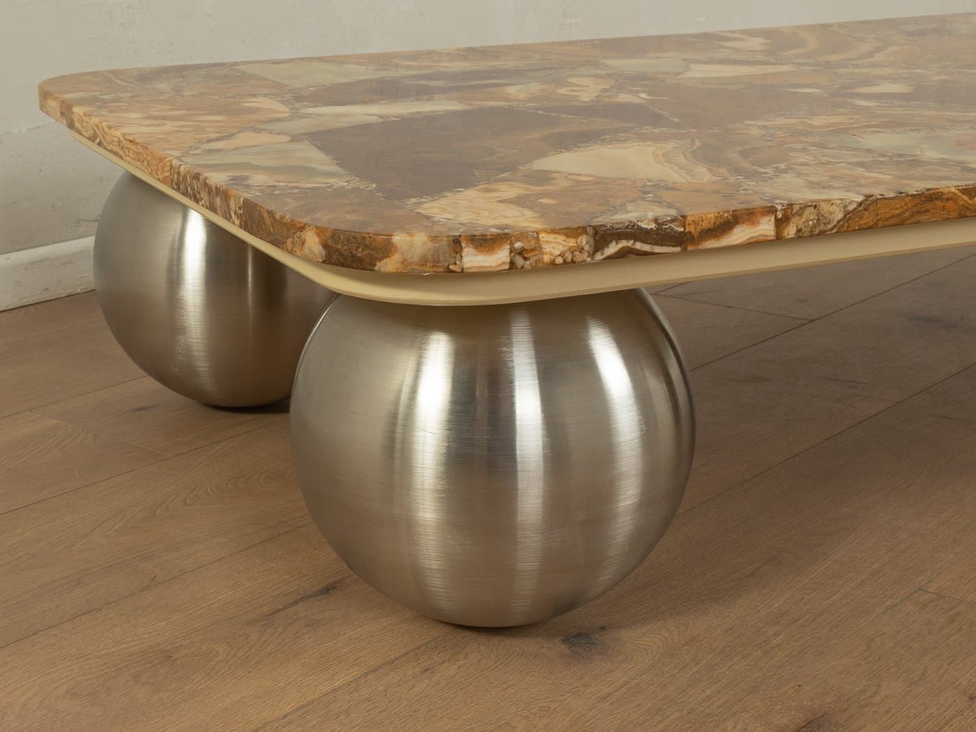 Coffee Table, brown onyx, silver stainless steel, Germany, 1960s. - 279280