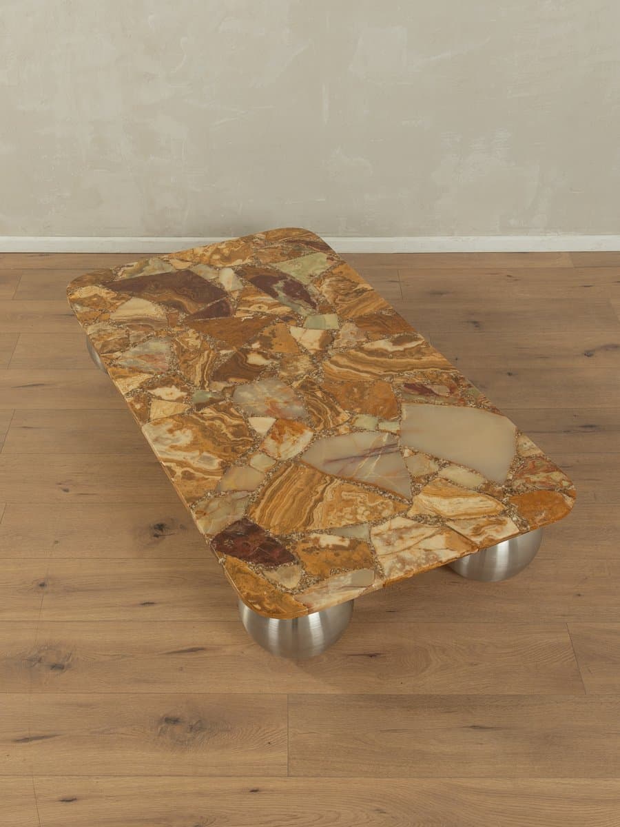 Coffee Table, brown onyx, silver stainless steel, Germany, 1960s. - 279281
