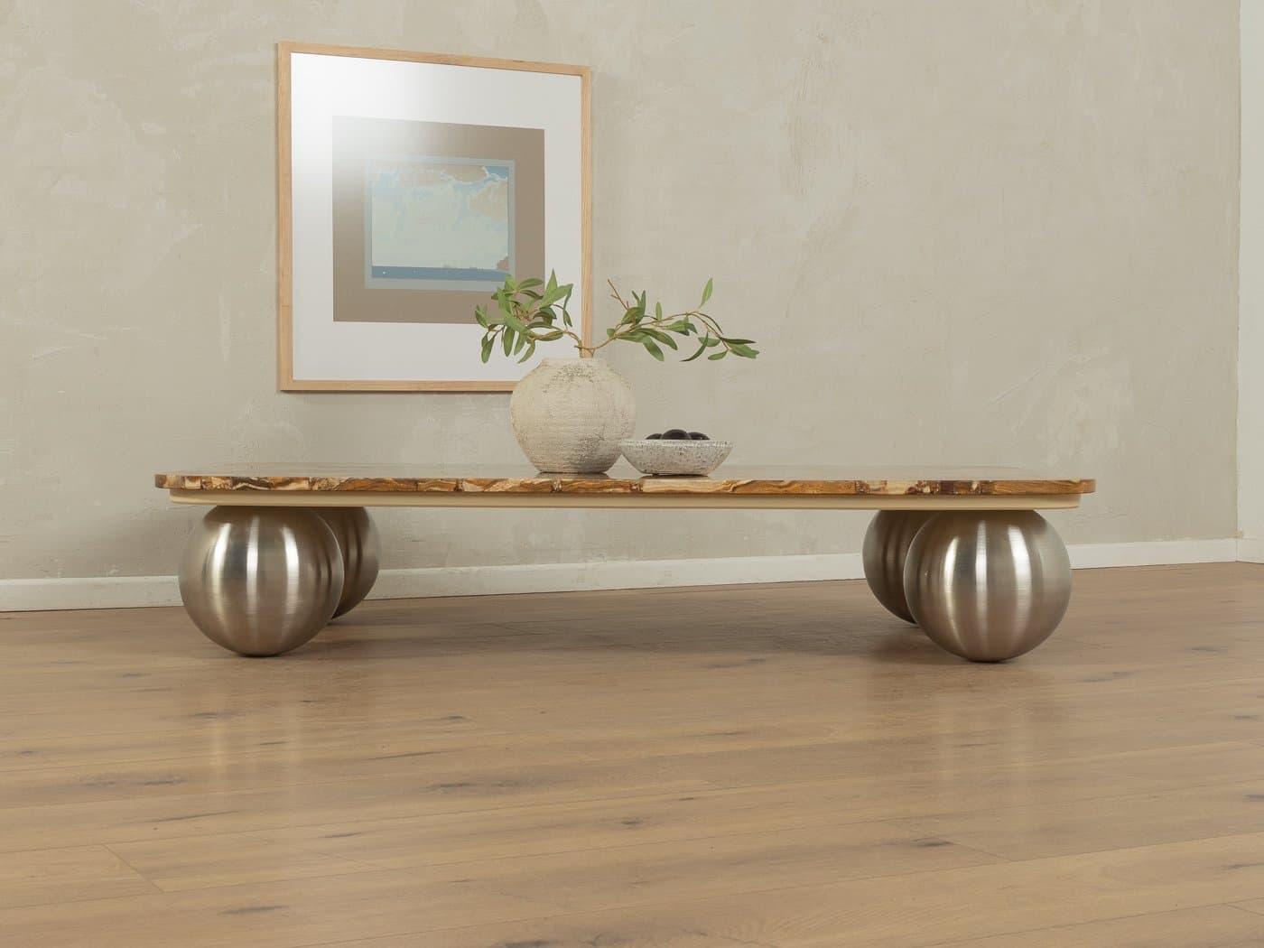 Coffee Table, brown onyx, silver stainless steel, Germany, 1960s. - 279278