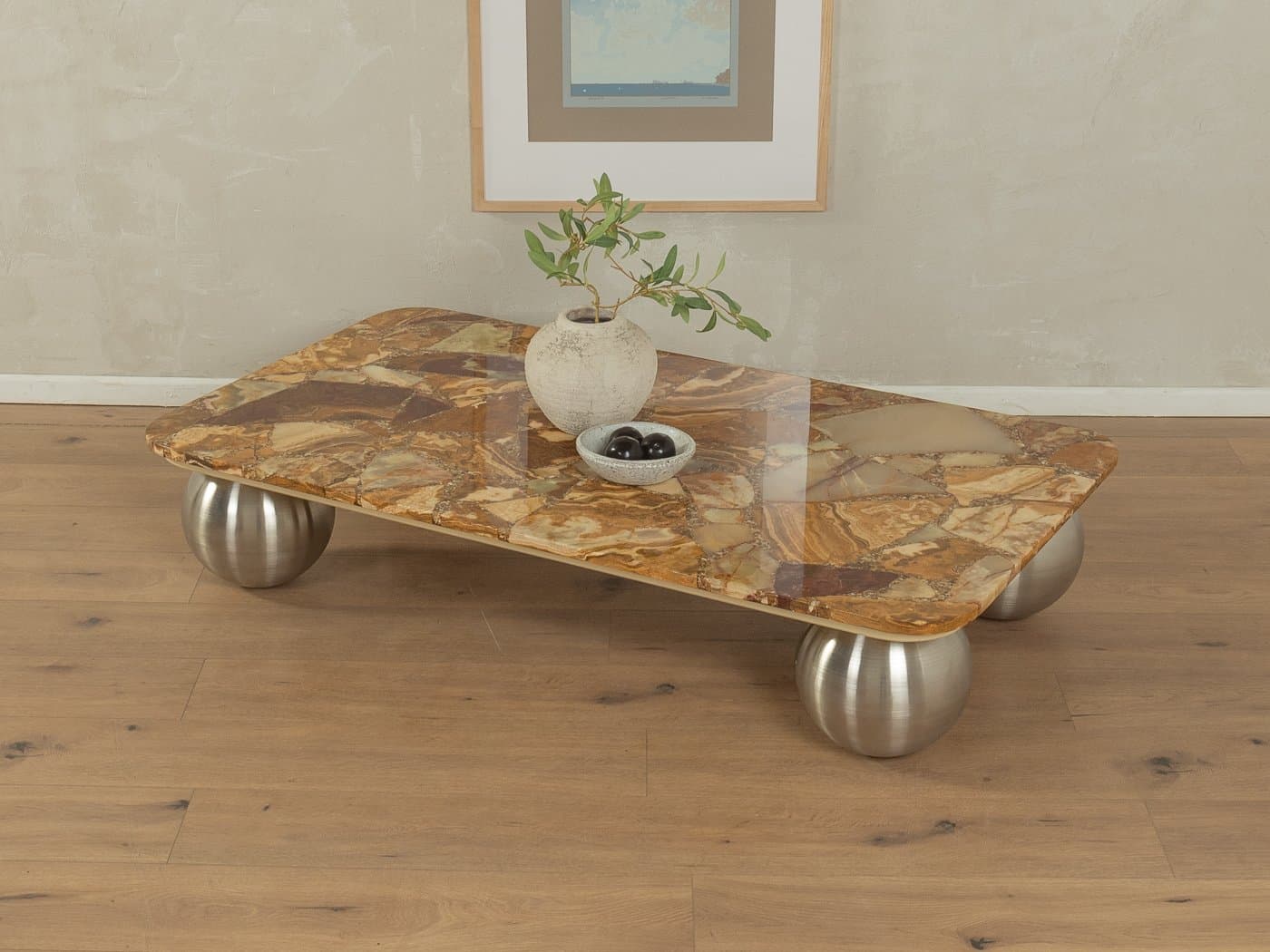 Coffee Table, brown onyx, silver stainless steel, Germany, 1960s. - 279279