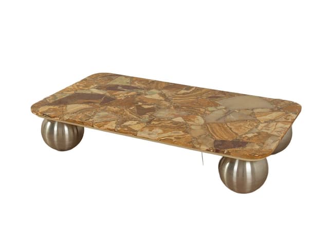 Coffee Table, brown onyx, silver stainless steel, Germany, 1960s. - DIMENSION