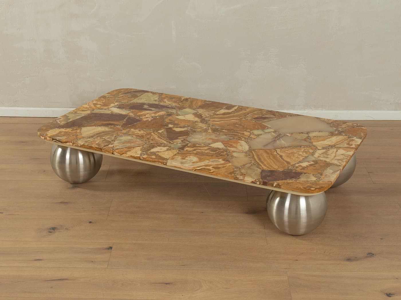 Coffee Table, brown onyx, silver stainless steel, Germany, 1960s. - 279284