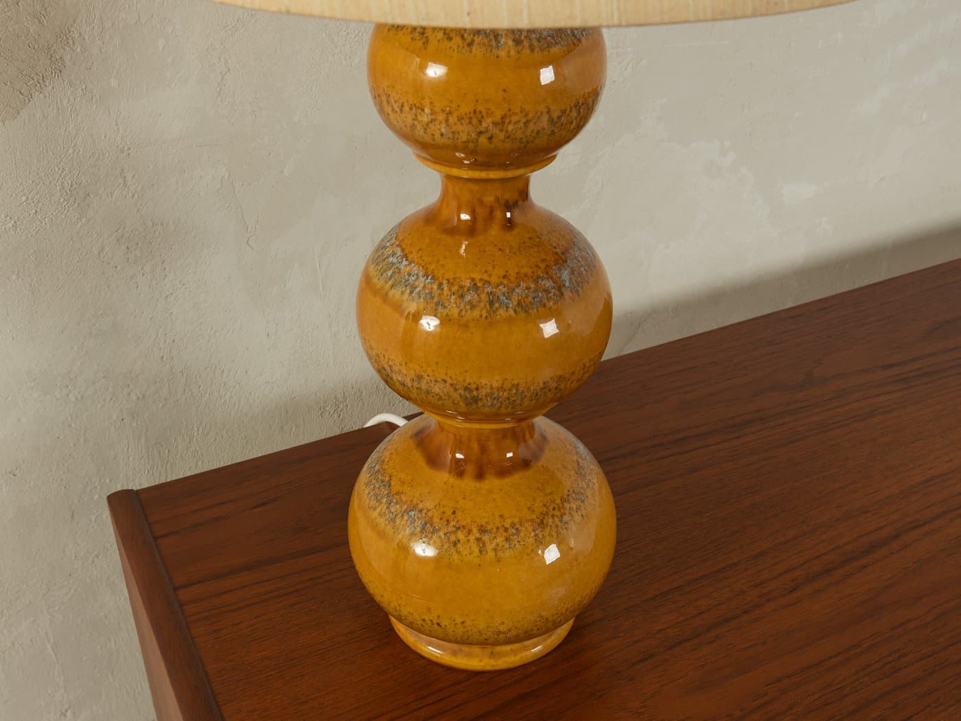 Table Lamp Bubble, brown ceramic, cream silk, Kaiser Leuchten, Germany, 1960s. - 279270