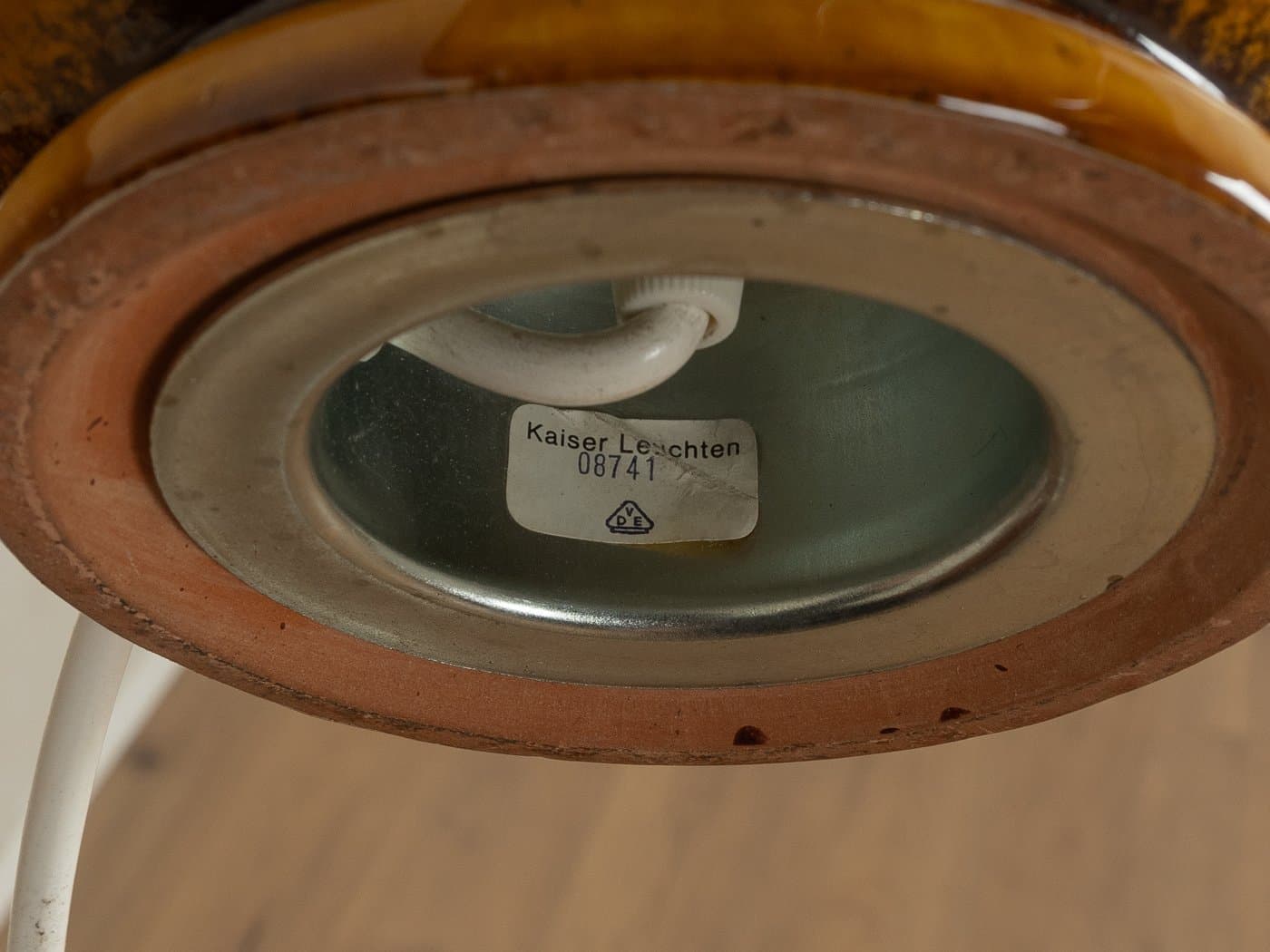 Table Lamp Bubble, brown ceramic, cream silk, Kaiser Leuchten, Germany, 1960s. - 279275