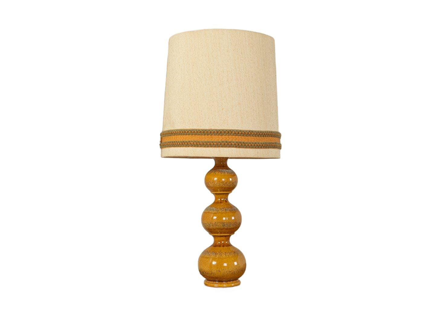 Table Lamp Bubble, brown ceramic, cream silk, Kaiser Leuchten, Germany, 1960s.