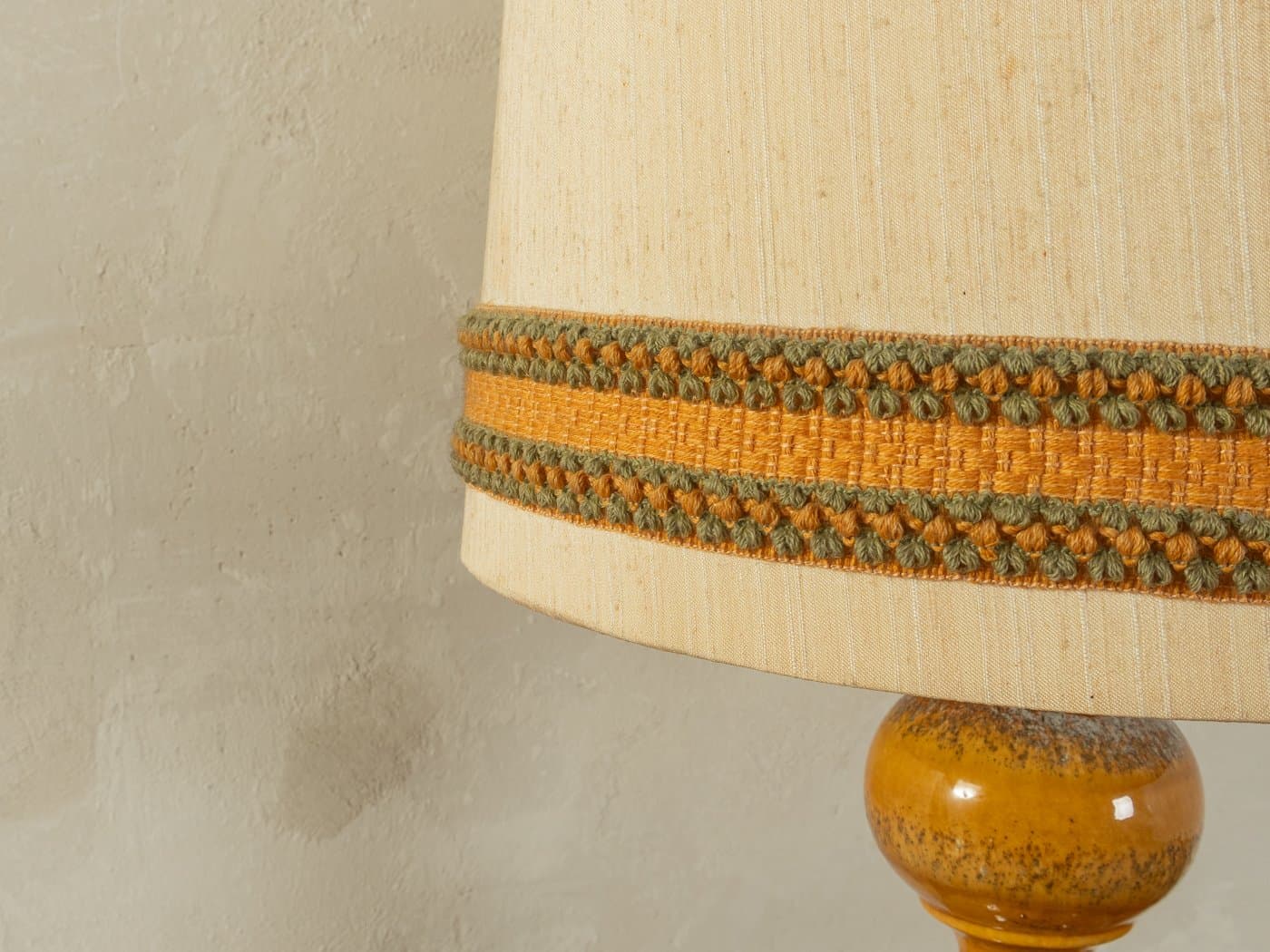 Table Lamp Bubble, brown ceramic, cream silk, Kaiser Leuchten, Germany, 1960s. - 279271