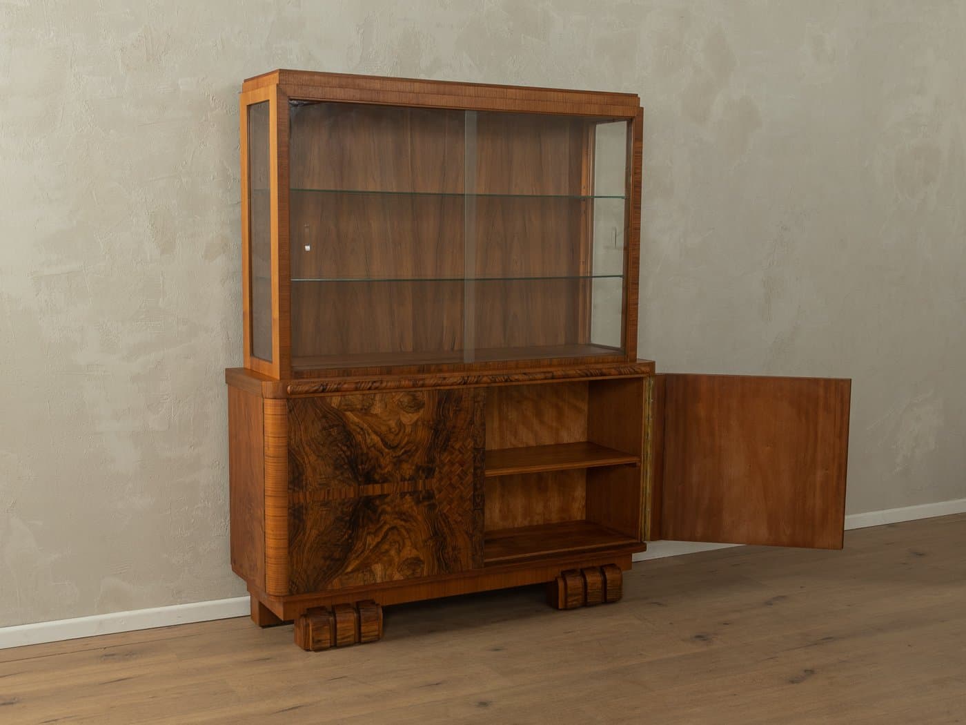 Witryna Art Deco, szkło, orzech brązowy, Niemcy, lata 20. - 279251