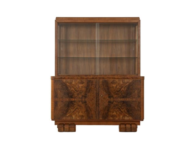 Witryna Art Deco, szkło, orzech brązowy, Niemcy, lata 20. - WYMIARY