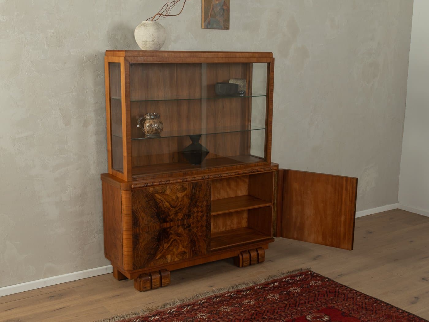 Witryna Art Deco, szkło, orzech brązowy, Niemcy, lata 20. - 279246