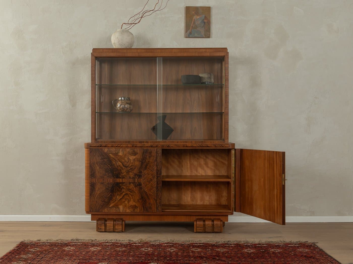 Witryna Art Deco, szkło, orzech brązowy, Niemcy, lata 20. - 279248